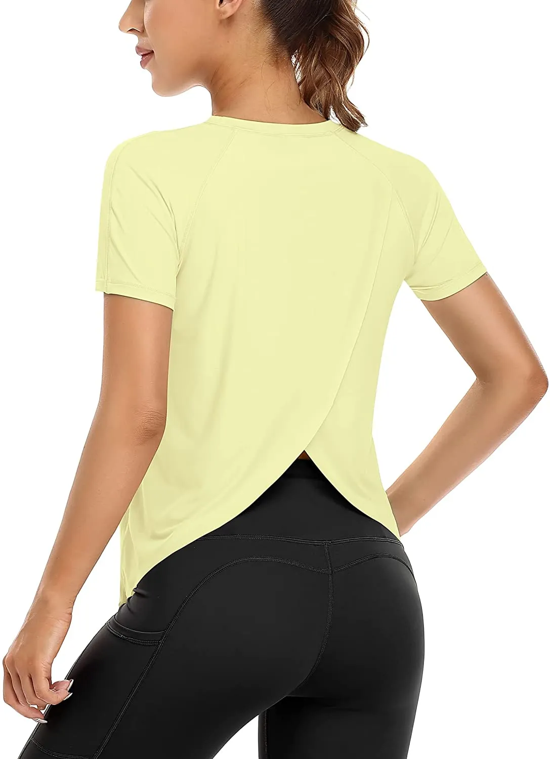 ATTRACO Women Workout Shirts Short Sleeve Athletic Running Gym Tee Shirts Yoga Top Split Back