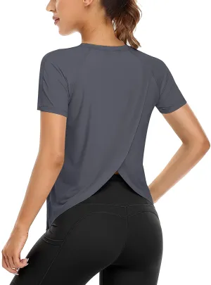 ATTRACO Women Workout Shirts Short Sleeve Athletic Running Gym Tee Shirts Yoga Top Split Back