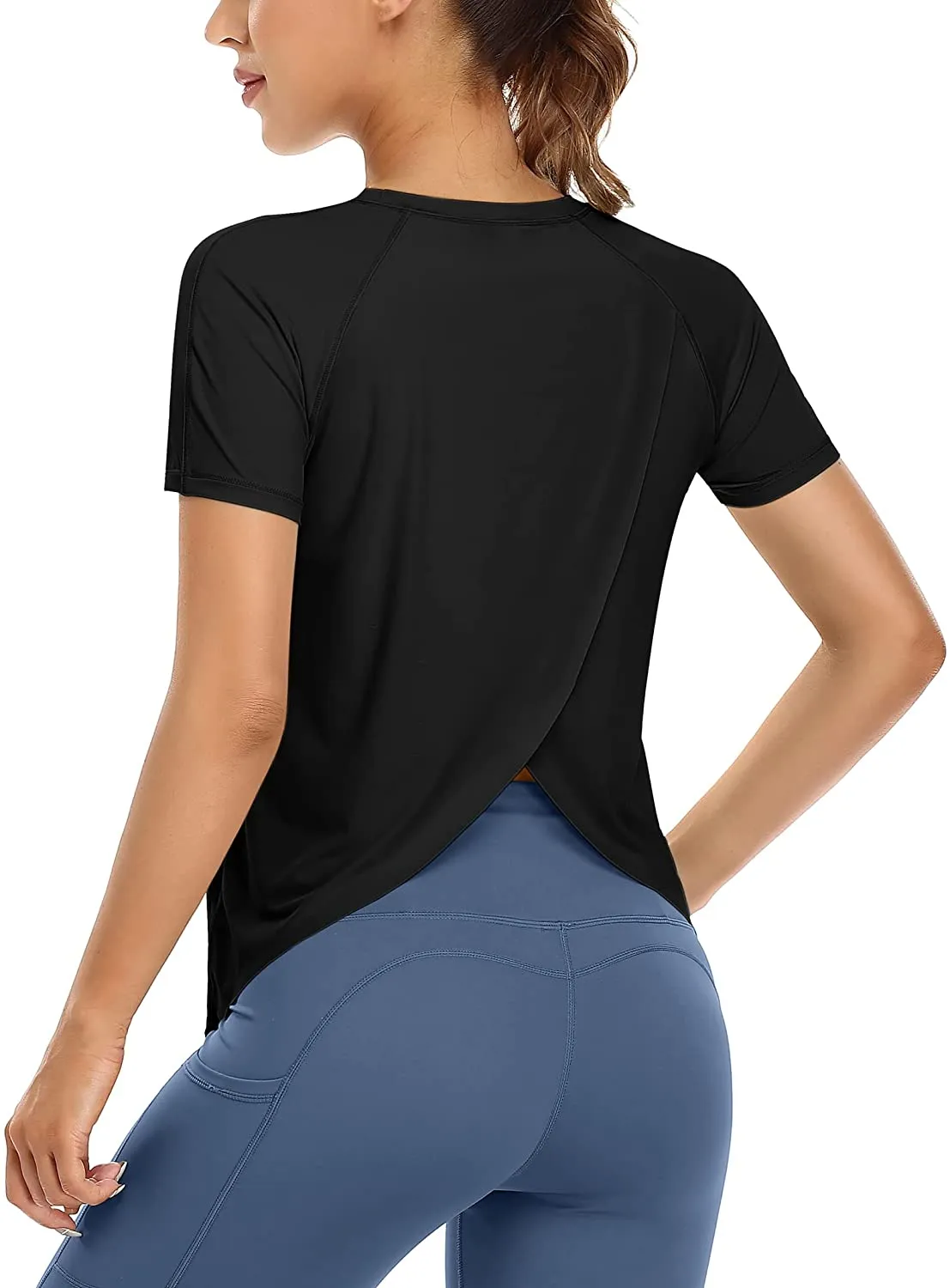 ATTRACO Women Workout Shirts Short Sleeve Athletic Running Gym Tee Shirts Yoga Top Split Back