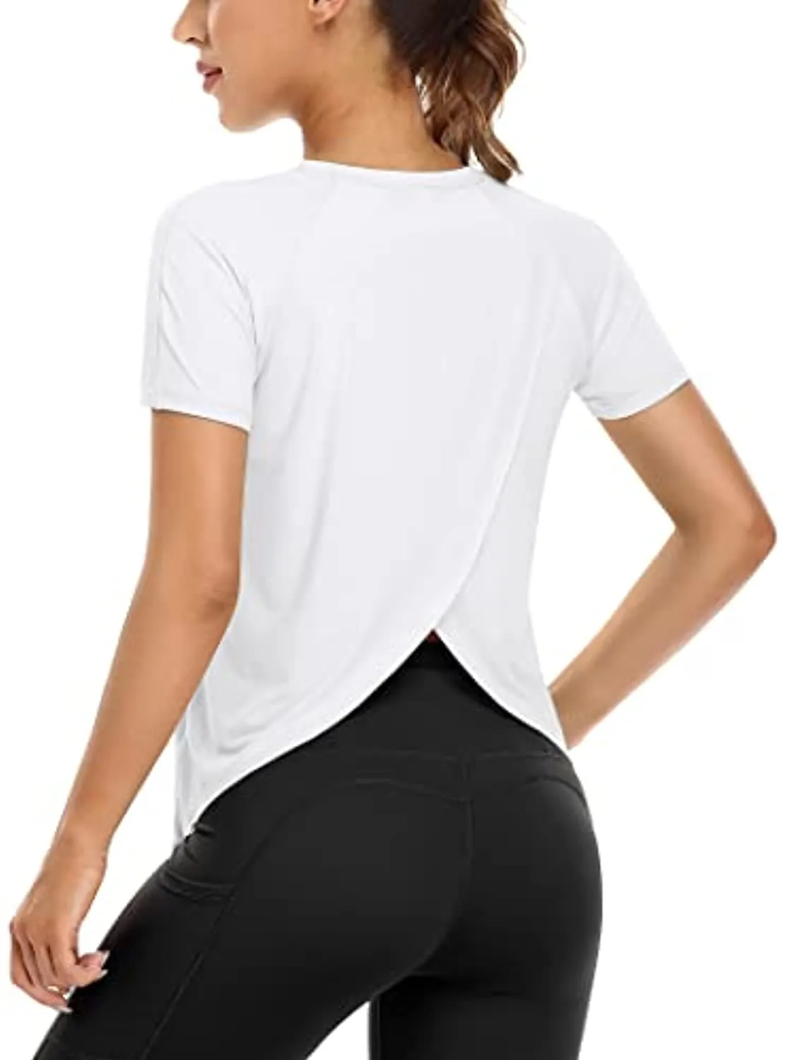 ATTRACO Women Workout Shirts Short Sleeve Athletic Running Gym Tee Shirts Yoga Top Split Back
