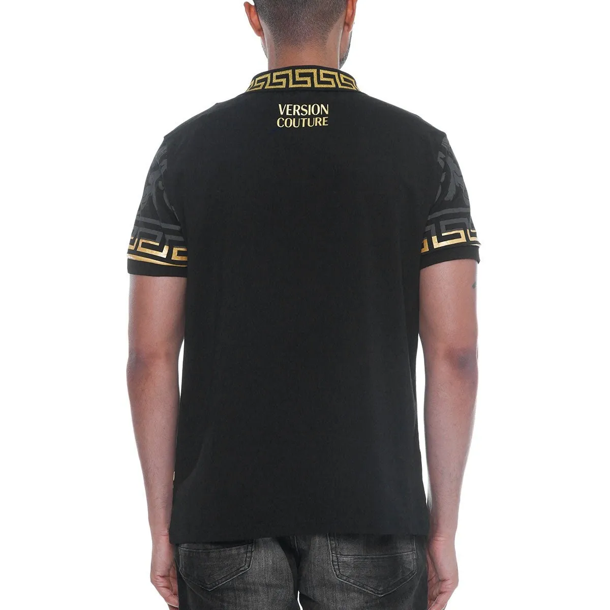 Black Italian Print Collared Polo Shirt