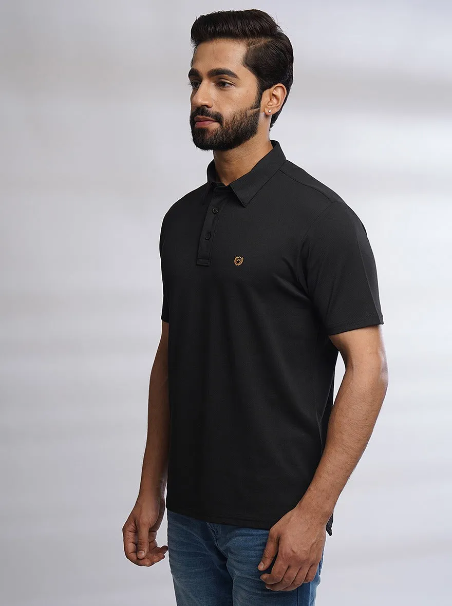 Black Solid Slim Fit Polo T-Shirt | JadeBlue