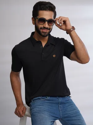 Black Solid Slim Fit Polo T-Shirt | JadeBlue