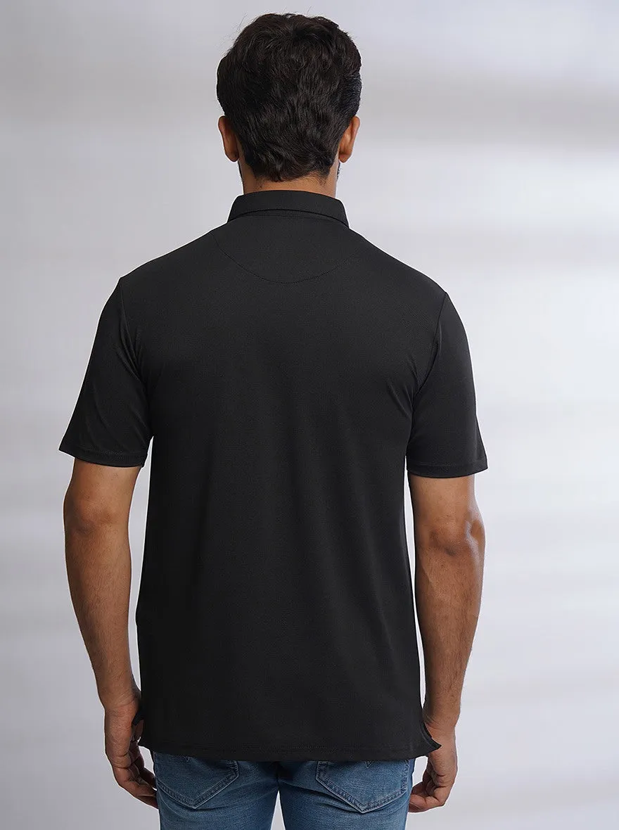 Black Solid Slim Fit Polo T-Shirt | JadeBlue