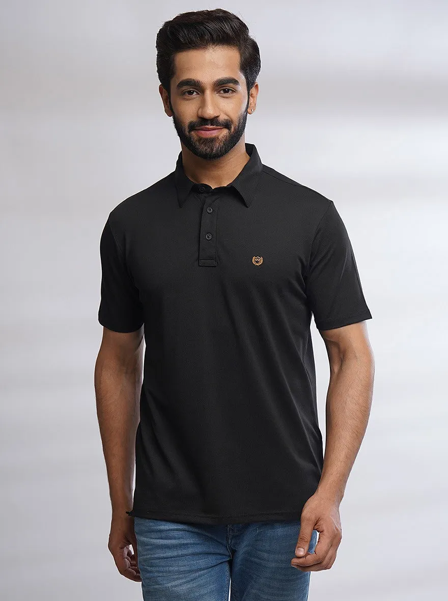 Black Solid Slim Fit Polo T-Shirt | JadeBlue