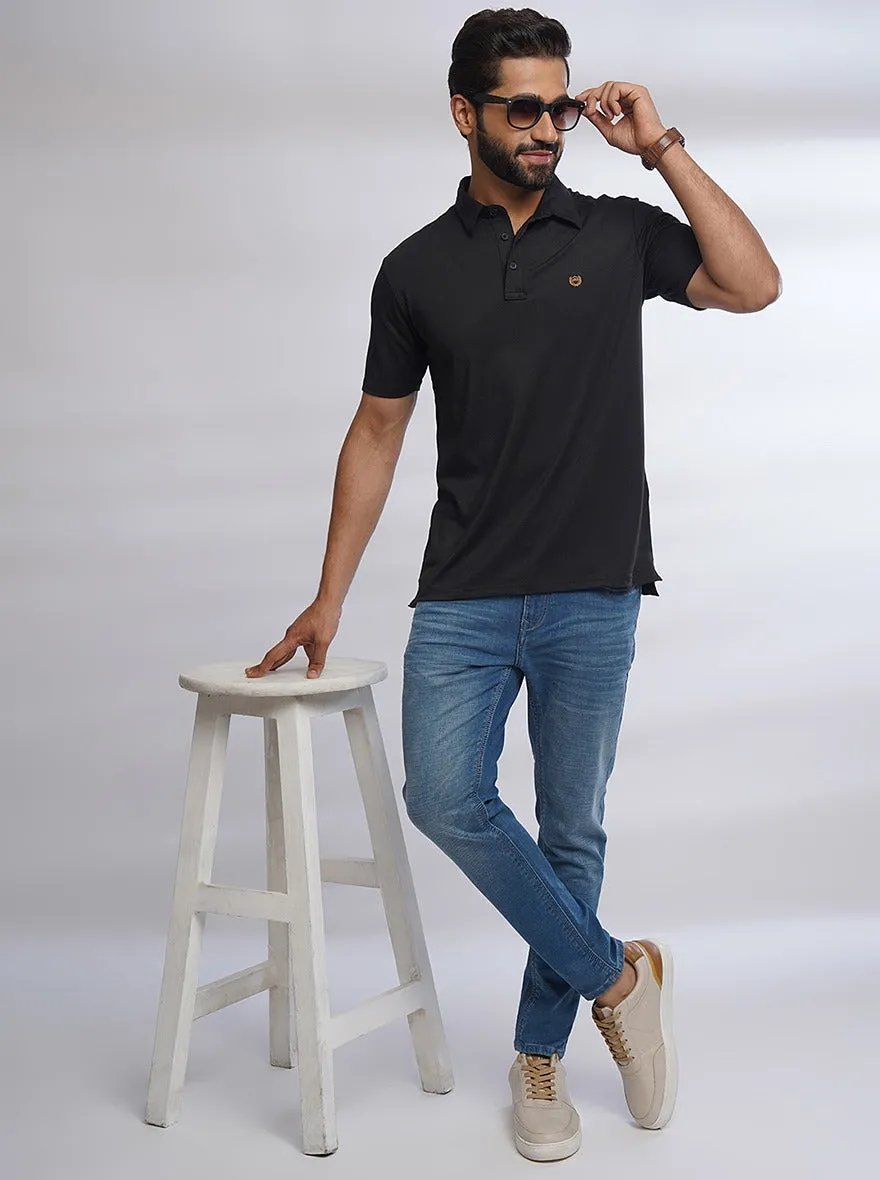Black Solid Slim Fit Polo T-Shirt | JadeBlue