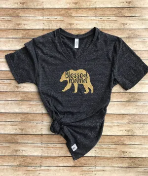Blessed Mama Gold Glitter Shirt