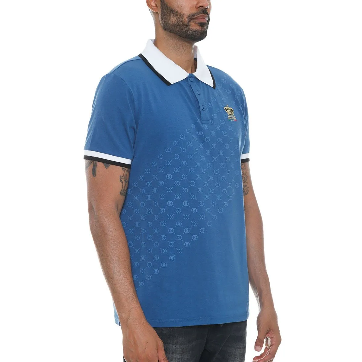 Blue Italian Print Polo Shirt