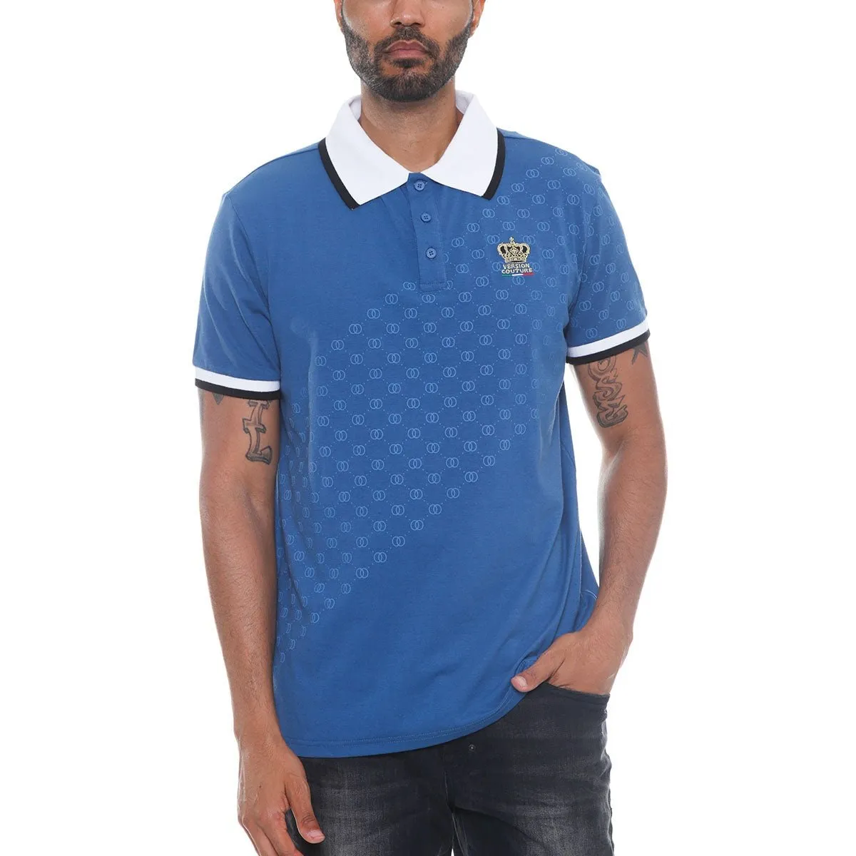 Blue Italian Print Polo Shirt