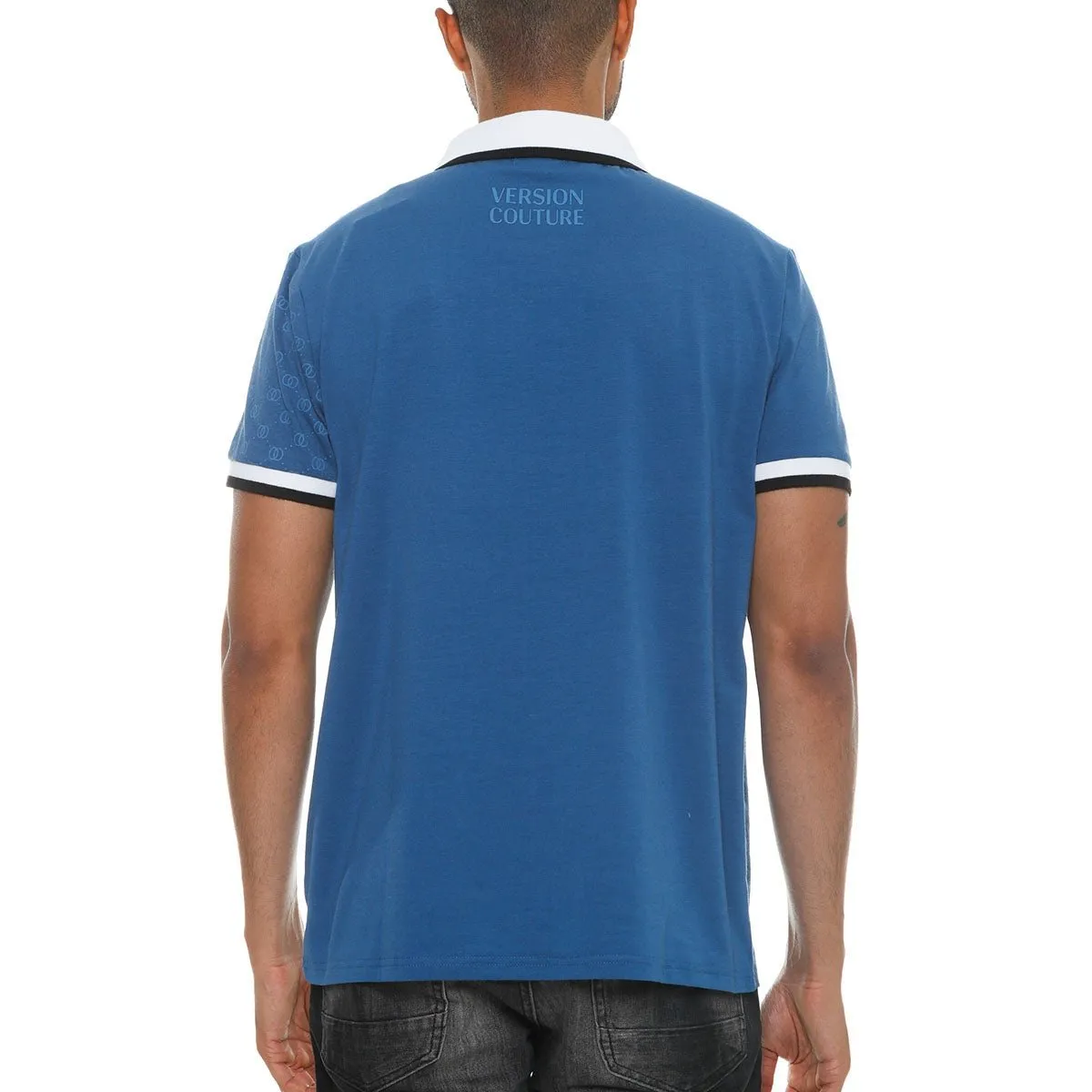 Blue Italian Print Polo Shirt