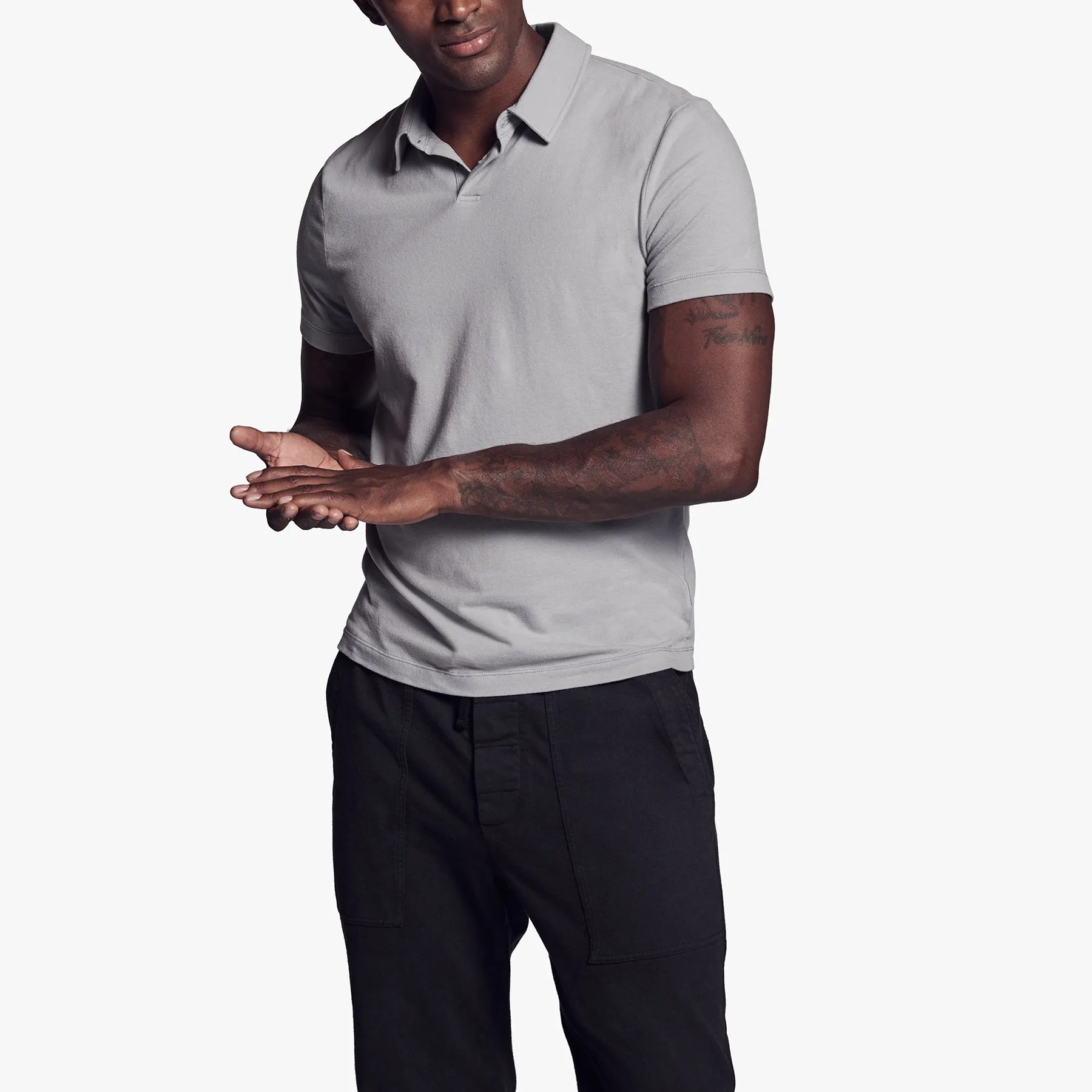 Brushed Stretch Jersey Polo - Silver Grey