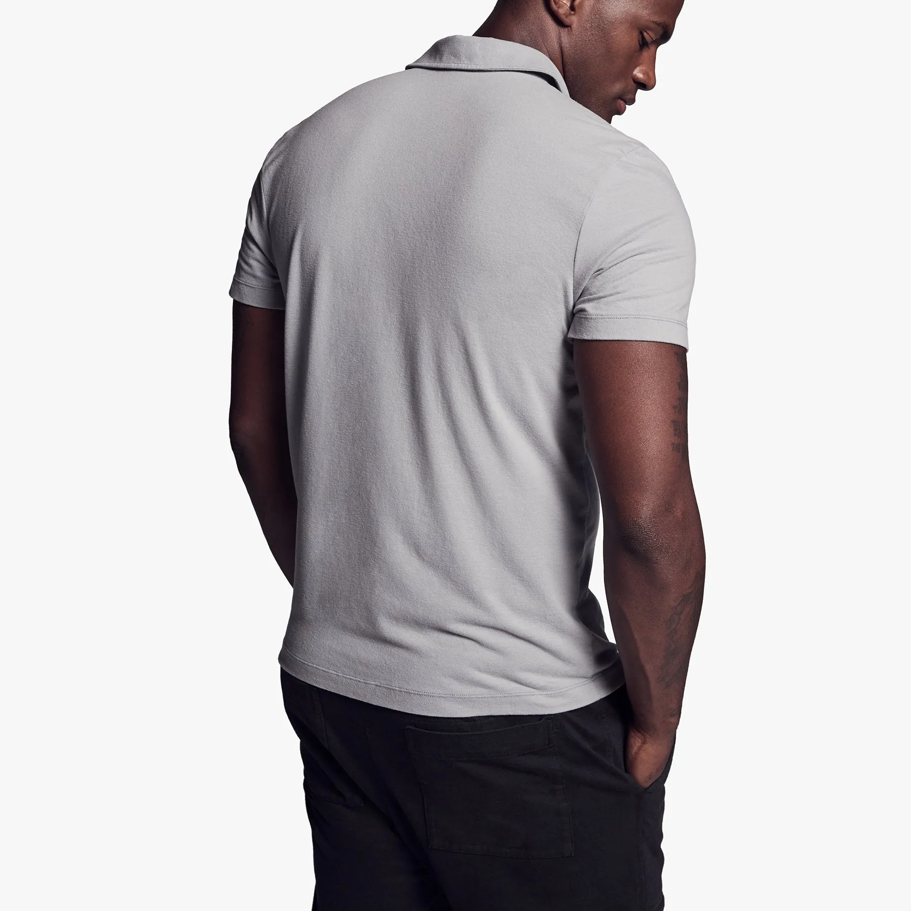 Brushed Stretch Jersey Polo - Silver Grey