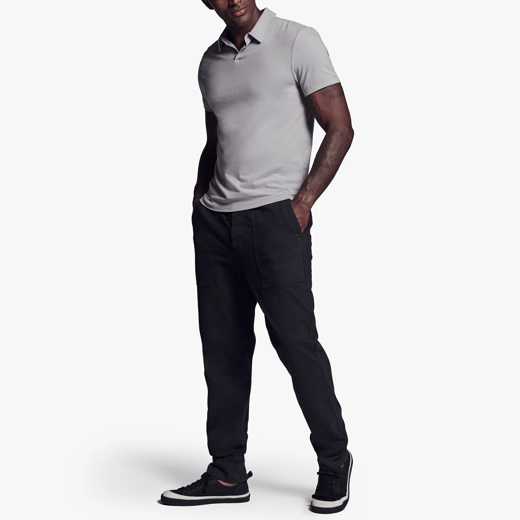 Brushed Stretch Jersey Polo - Silver Grey