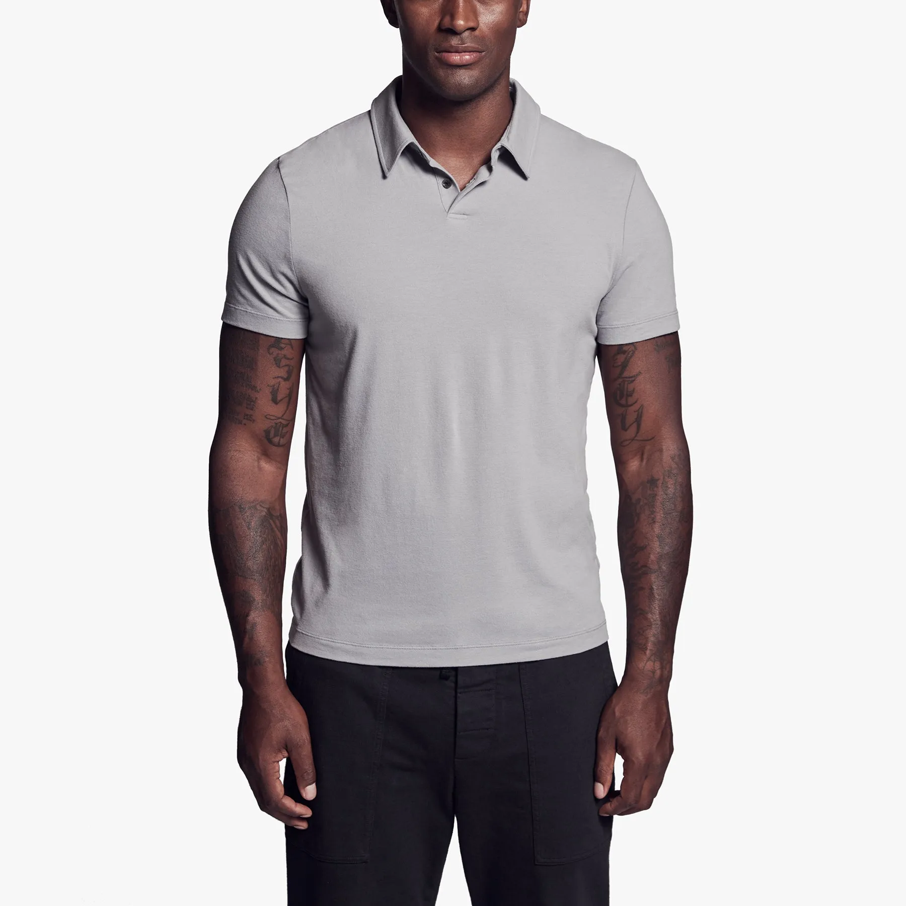 Brushed Stretch Jersey Polo - Silver Grey
