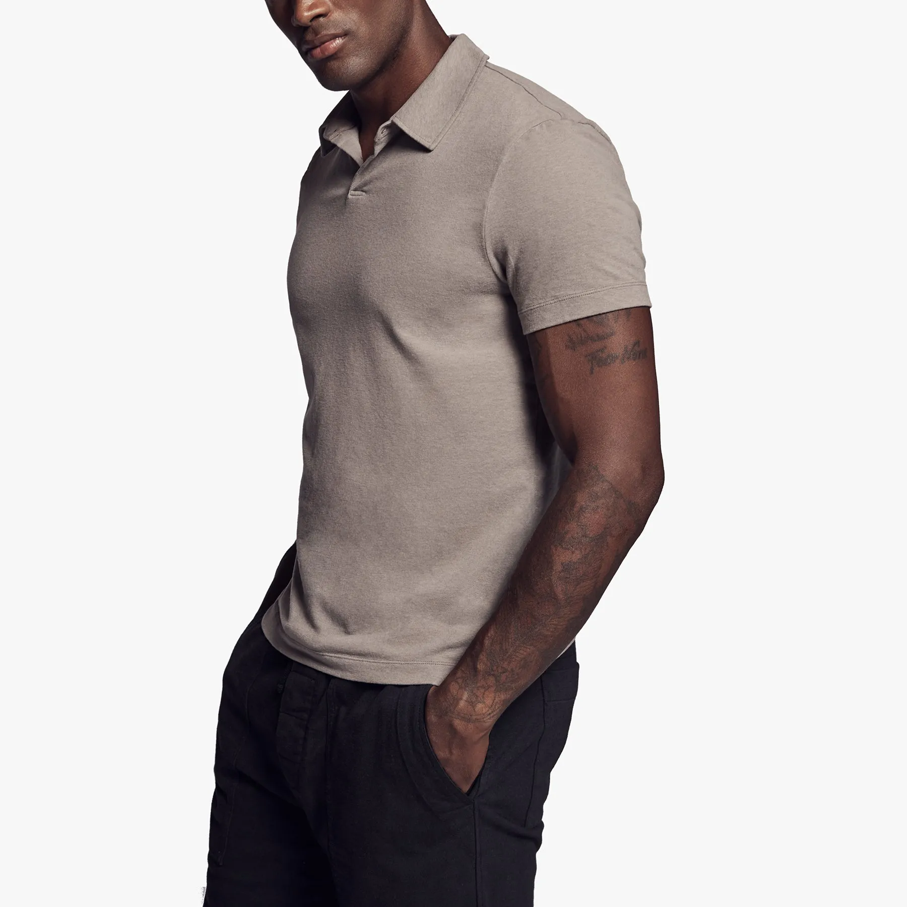 Brushed Stretch Jersey Polo - Warm Stone