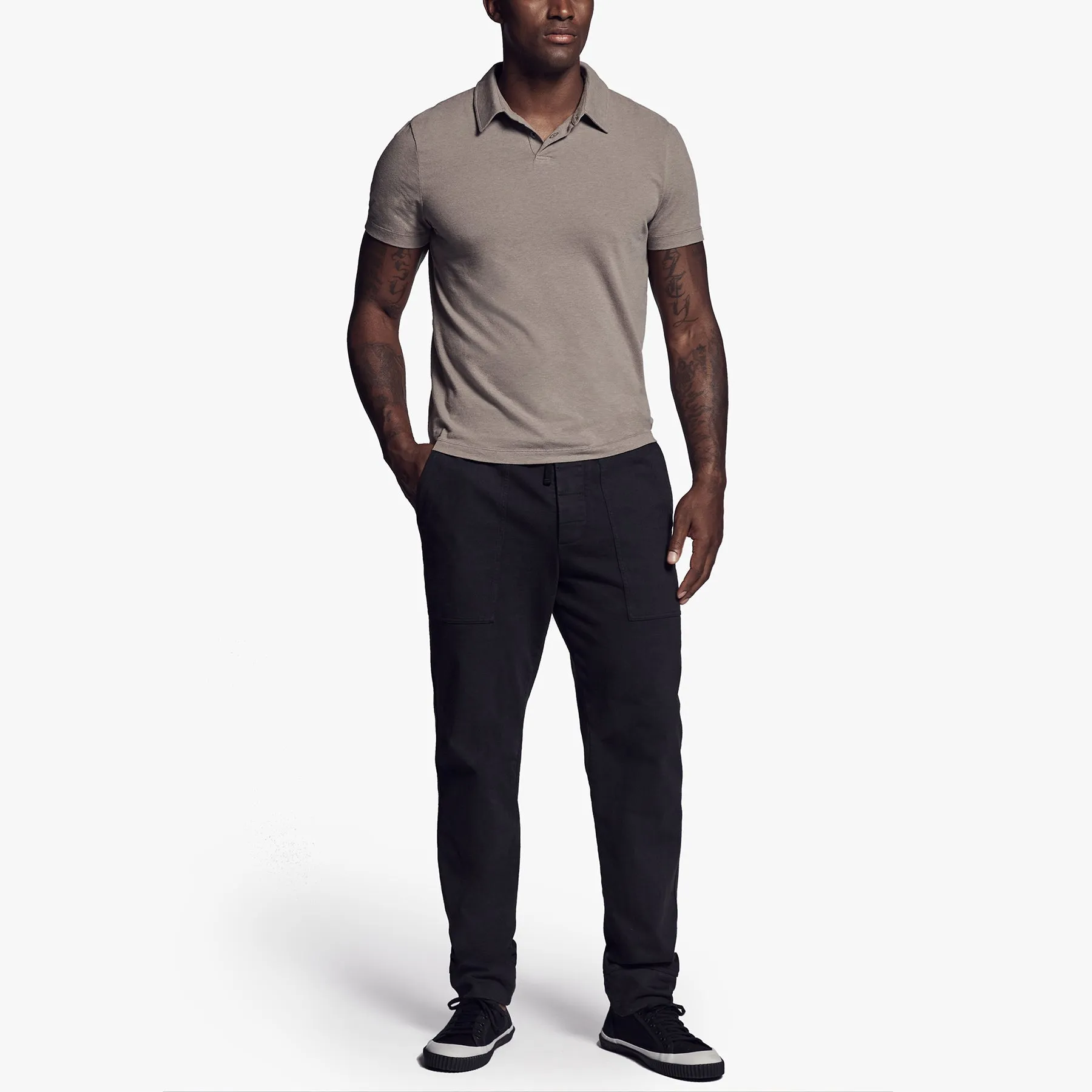 Brushed Stretch Jersey Polo - Warm Stone