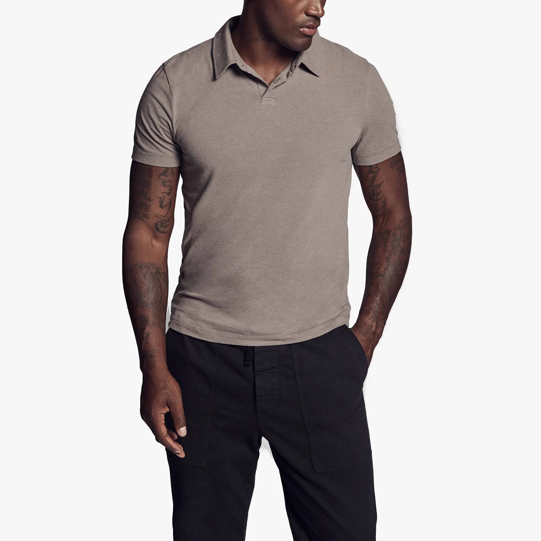 Brushed Stretch Jersey Polo - Warm Stone