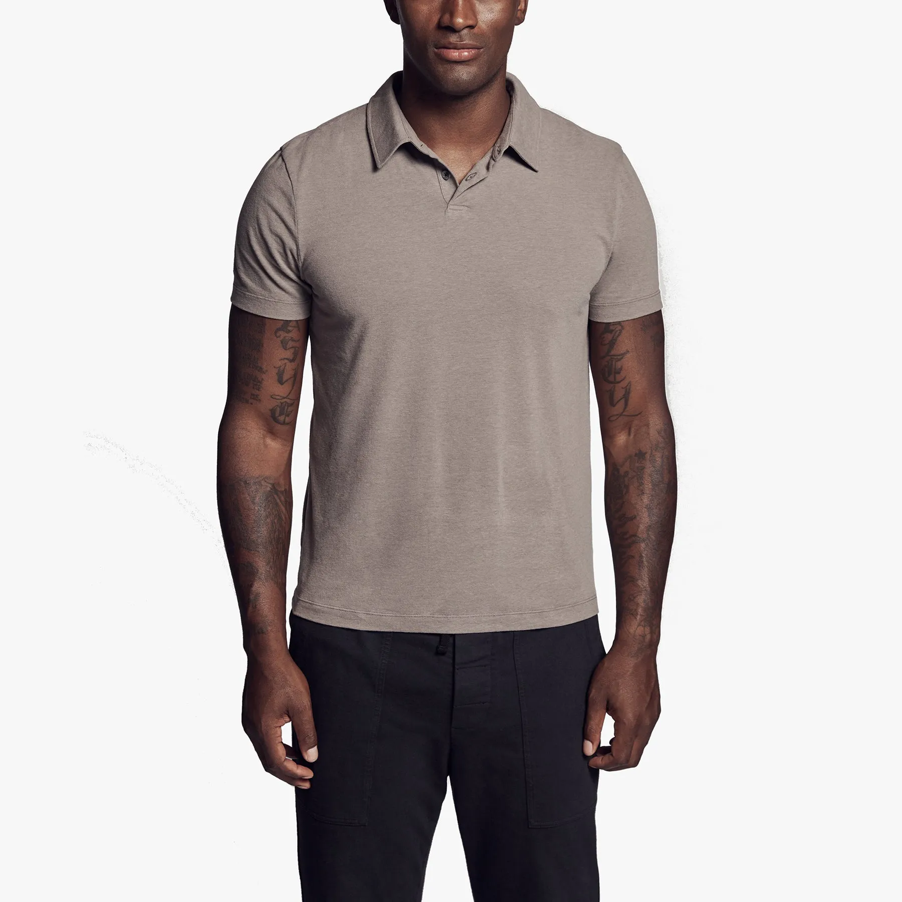 Brushed Stretch Jersey Polo - Warm Stone