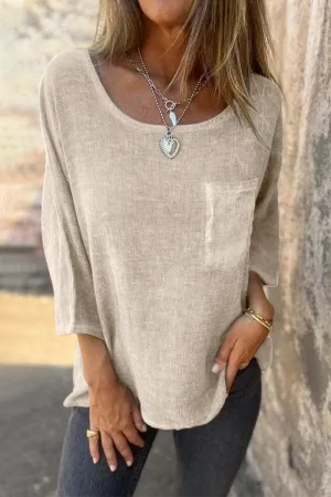 Casual Colorblock Pocket O Neck T-Shirts(4 Colors)