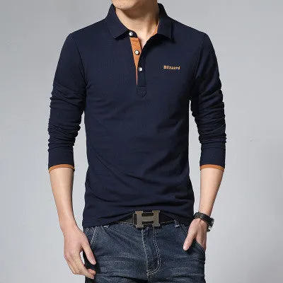 Casual polo shirt men fashion letter print long-sleeve men's polos arrival fashion brand polo shirts man slim polos
