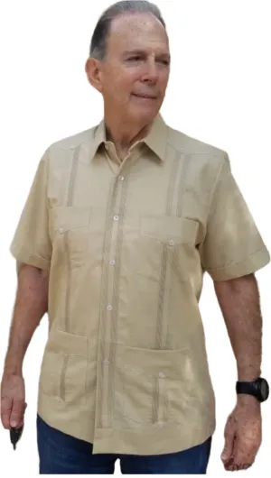Casual Short Sleeve Shirt Khaki Guayabera
