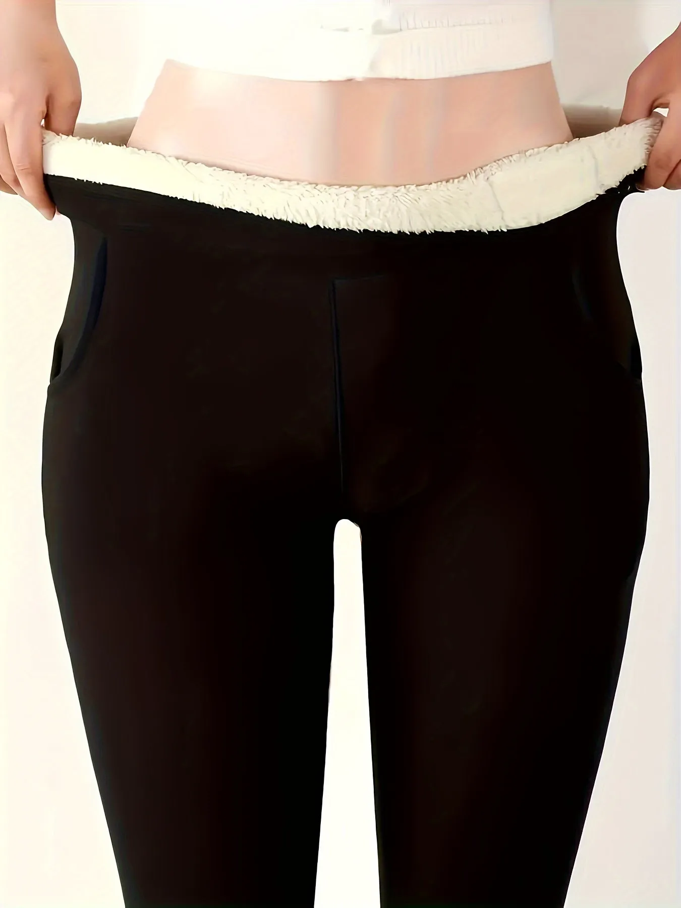 Cozy Thermal Fleece Leggings - Soft, High-Waisted, Skinny Fit, Pocket Detail, Stretchy, Breathable, Comfortable, Casual Wear for Women - Perfect for Everyday, Outdoor, and Sports Activities