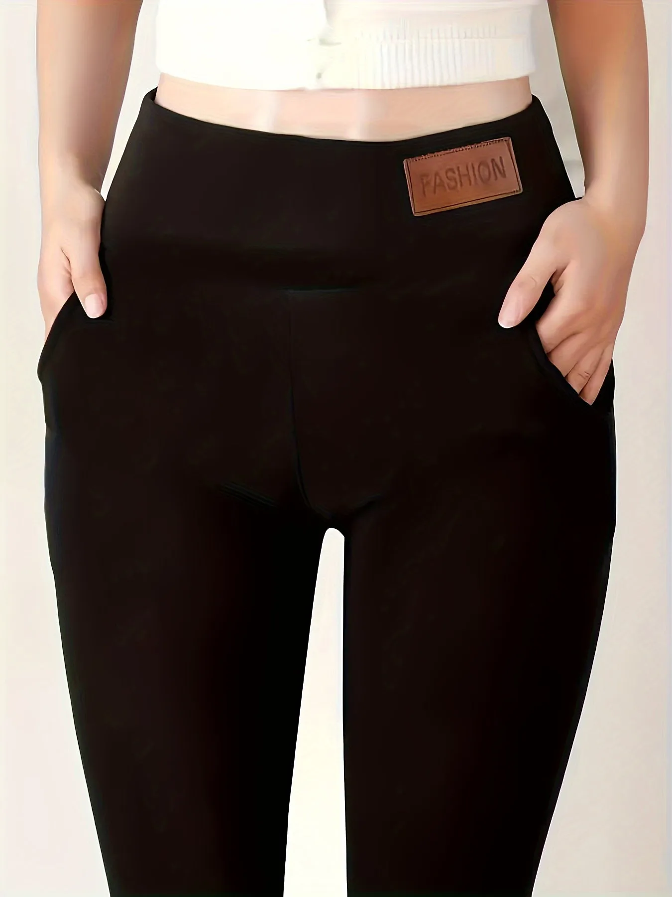 Cozy Thermal Fleece Leggings - Soft, High-Waisted, Skinny Fit, Pocket Detail, Stretchy, Breathable, Comfortable, Casual Wear for Women - Perfect for Everyday, Outdoor, and Sports Activities