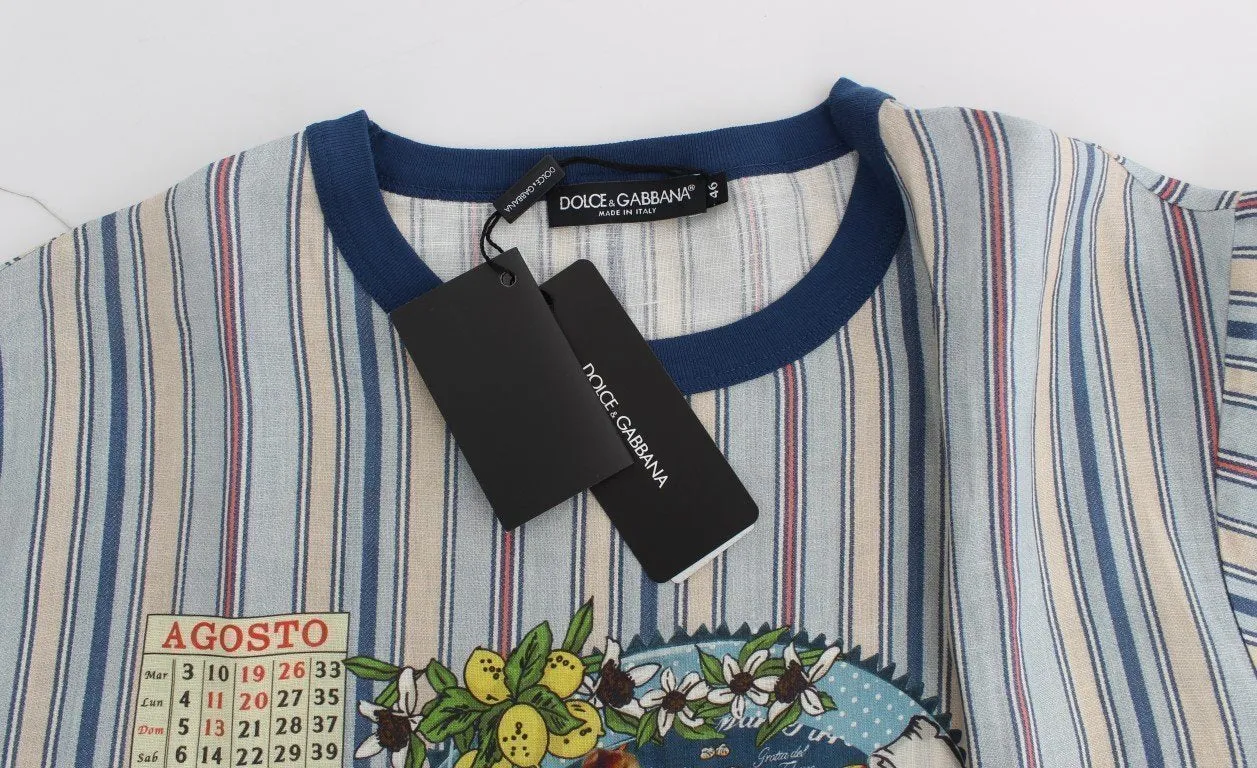 Crewneck AGOSTO PANAREA Print Linen T-shirt