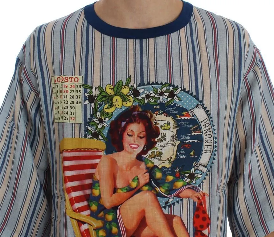 Crewneck AGOSTO PANAREA Print Linen T-shirt