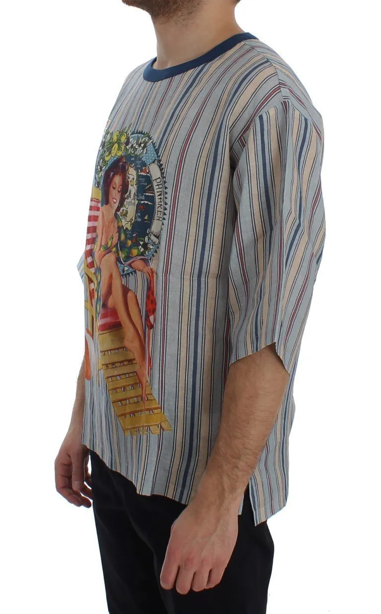 Crewneck AGOSTO PANAREA Print Linen T-shirt