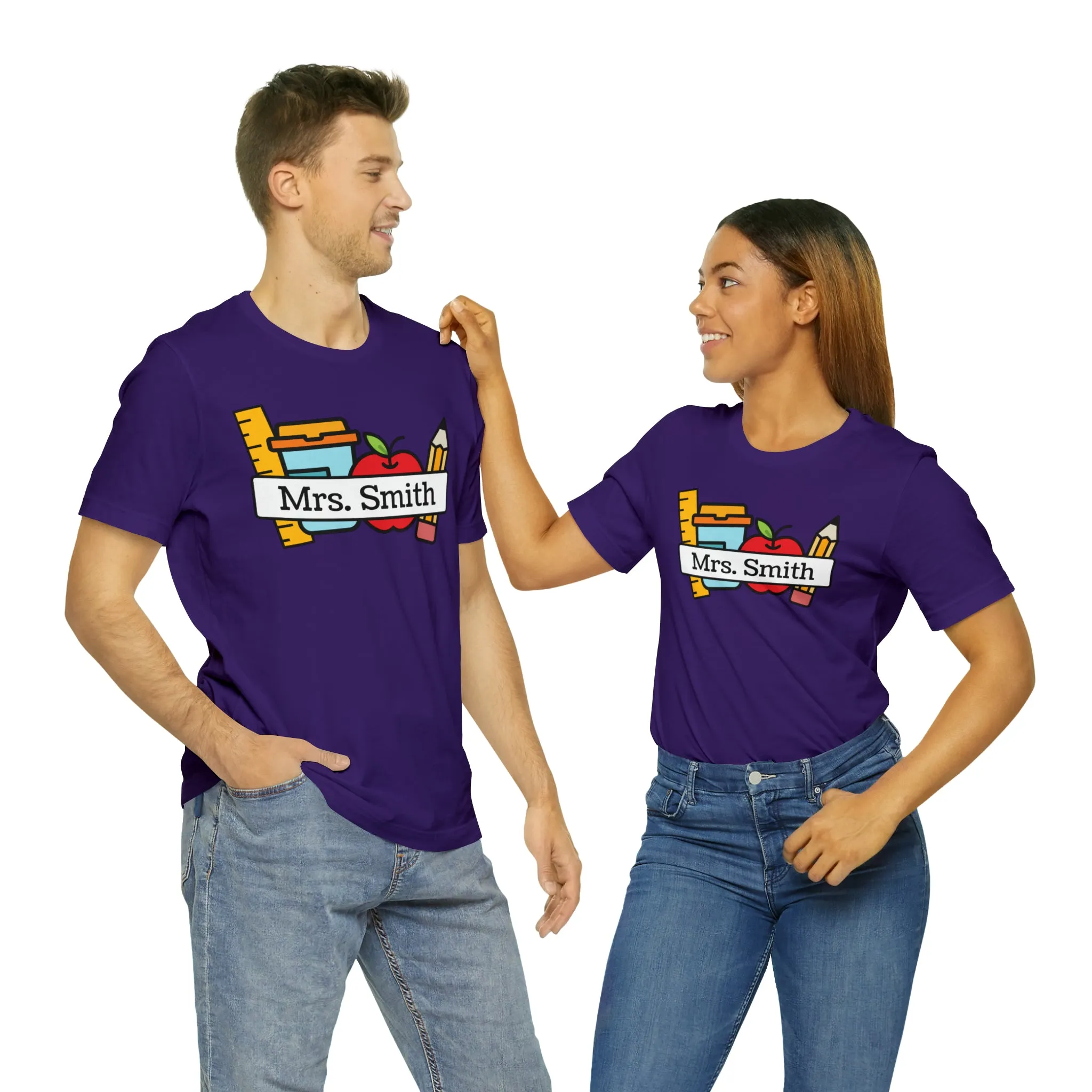 CUSTOM Teacher Personalized T-Shirt | Teacher's School Supplies Tee |  Bella Canvas 3001 Unisex | School Days Short Sleeve Tshirt