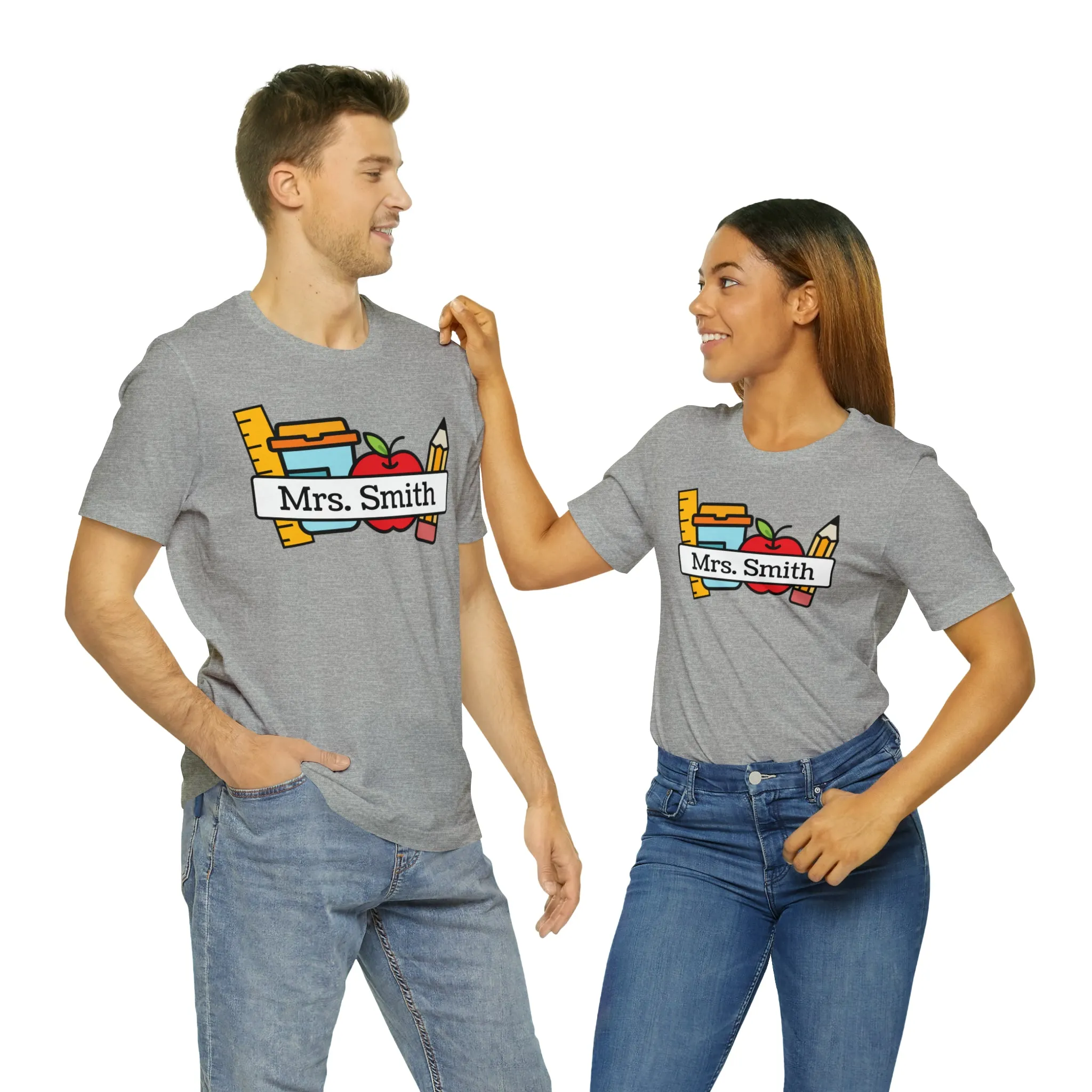 CUSTOM Teacher Personalized T-Shirt | Teacher's School Supplies Tee |  Bella Canvas 3001 Unisex | School Days Short Sleeve Tshirt