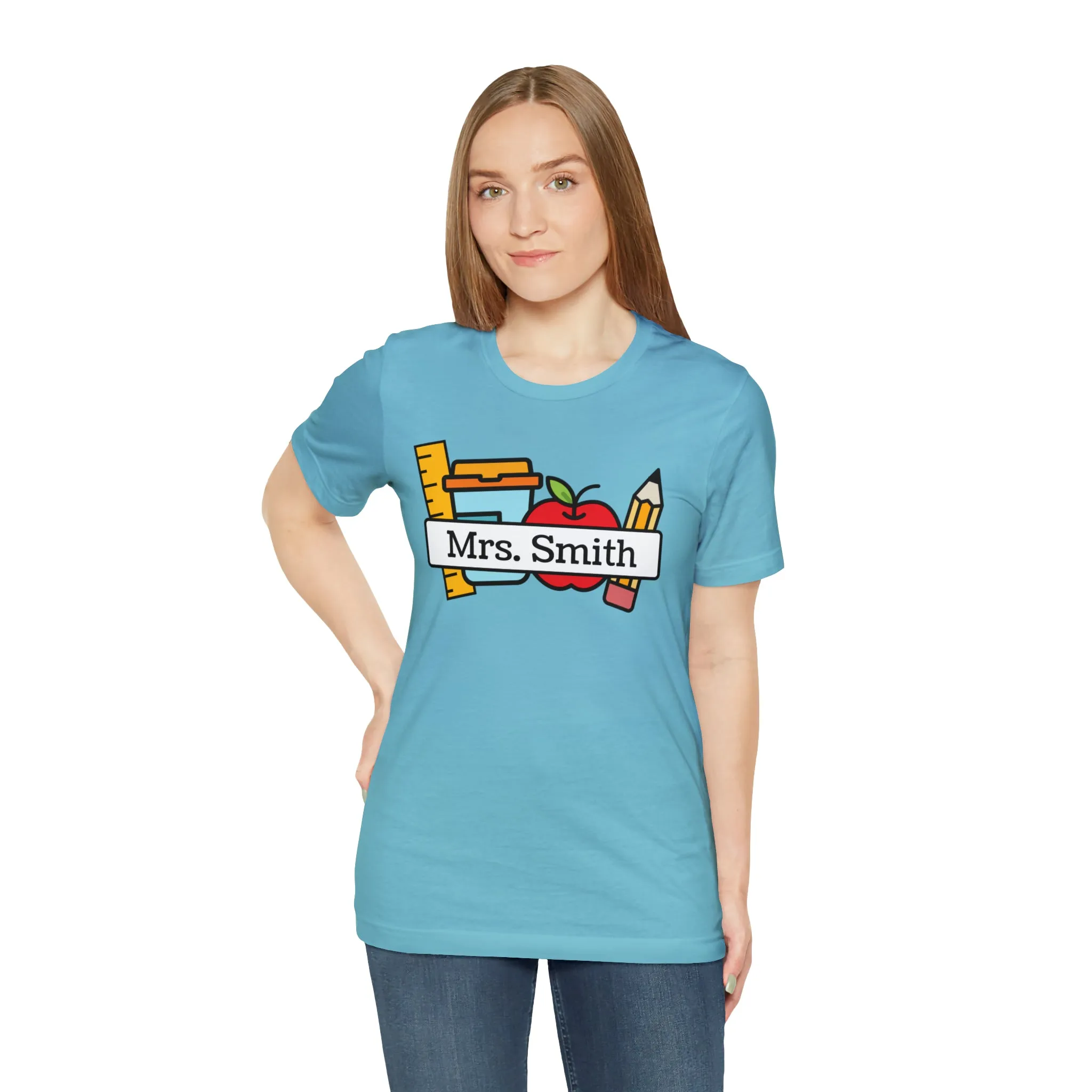 CUSTOM Teacher Personalized T-Shirt | Teacher's School Supplies Tee |  Bella Canvas 3001 Unisex | School Days Short Sleeve Tshirt