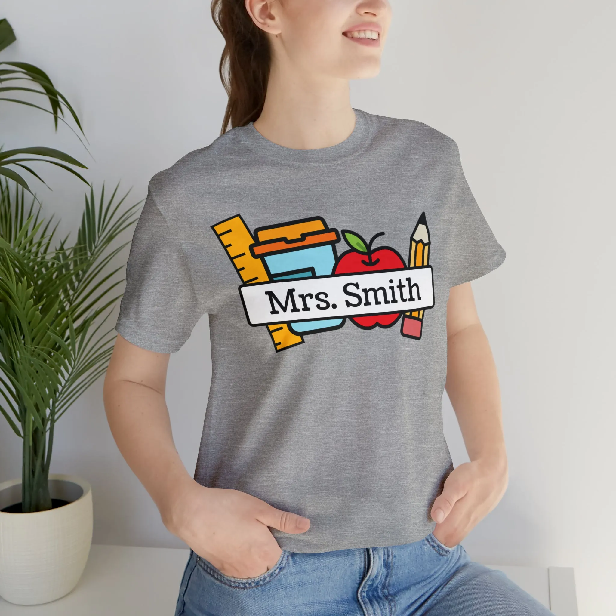 CUSTOM Teacher Personalized T-Shirt | Teacher's School Supplies Tee |  Bella Canvas 3001 Unisex | School Days Short Sleeve Tshirt