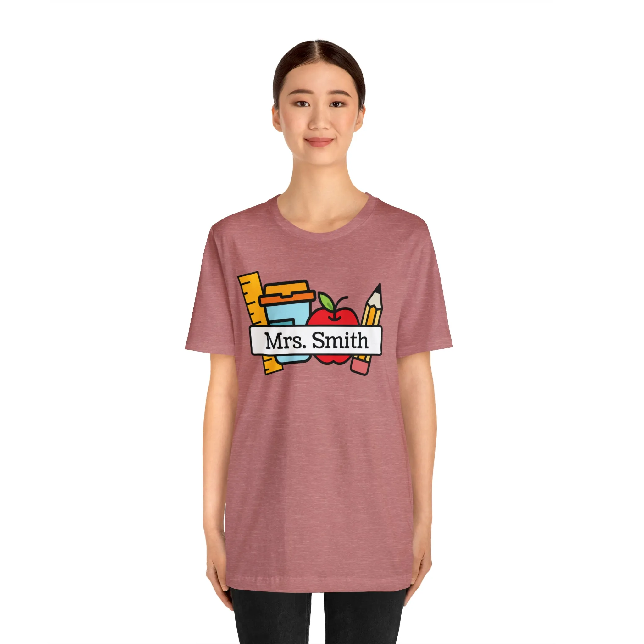 CUSTOM Teacher Personalized T-Shirt | Teacher's School Supplies Tee |  Bella Canvas 3001 Unisex | School Days Short Sleeve Tshirt