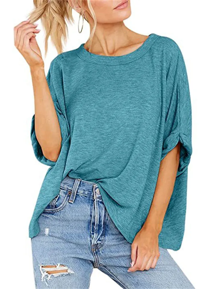Cute Macaroon Color Stretchy Half Sleeve Loose T-shirt for Women