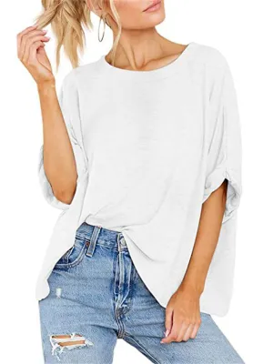 Cute Macaroon Color Stretchy Half Sleeve Loose T-shirt for Women