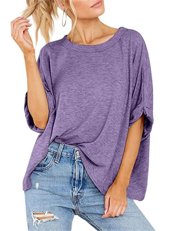 Cute Macaroon Color Stretchy Half Sleeve Loose T-shirt for Women