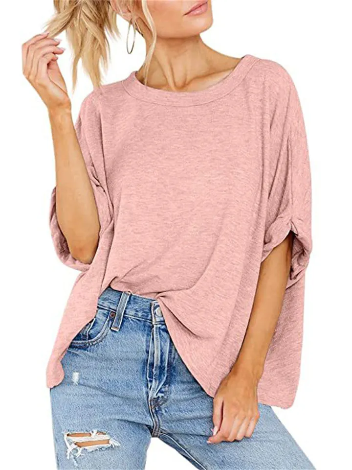 Cute Macaroon Color Stretchy Half Sleeve Loose T-shirt for Women