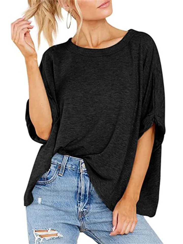 Cute Macaroon Color Stretchy Half Sleeve Loose T-shirt for Women