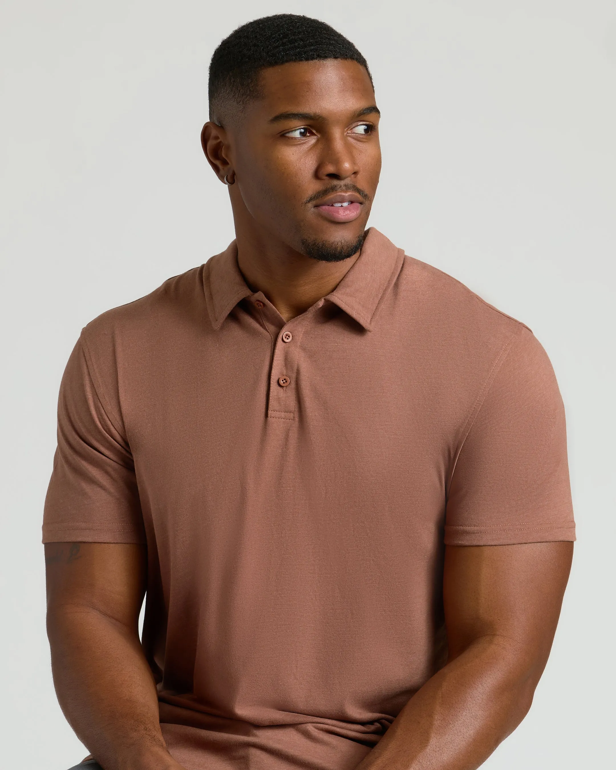 Dark Heather Sepia Short Sleeve Tall Polo