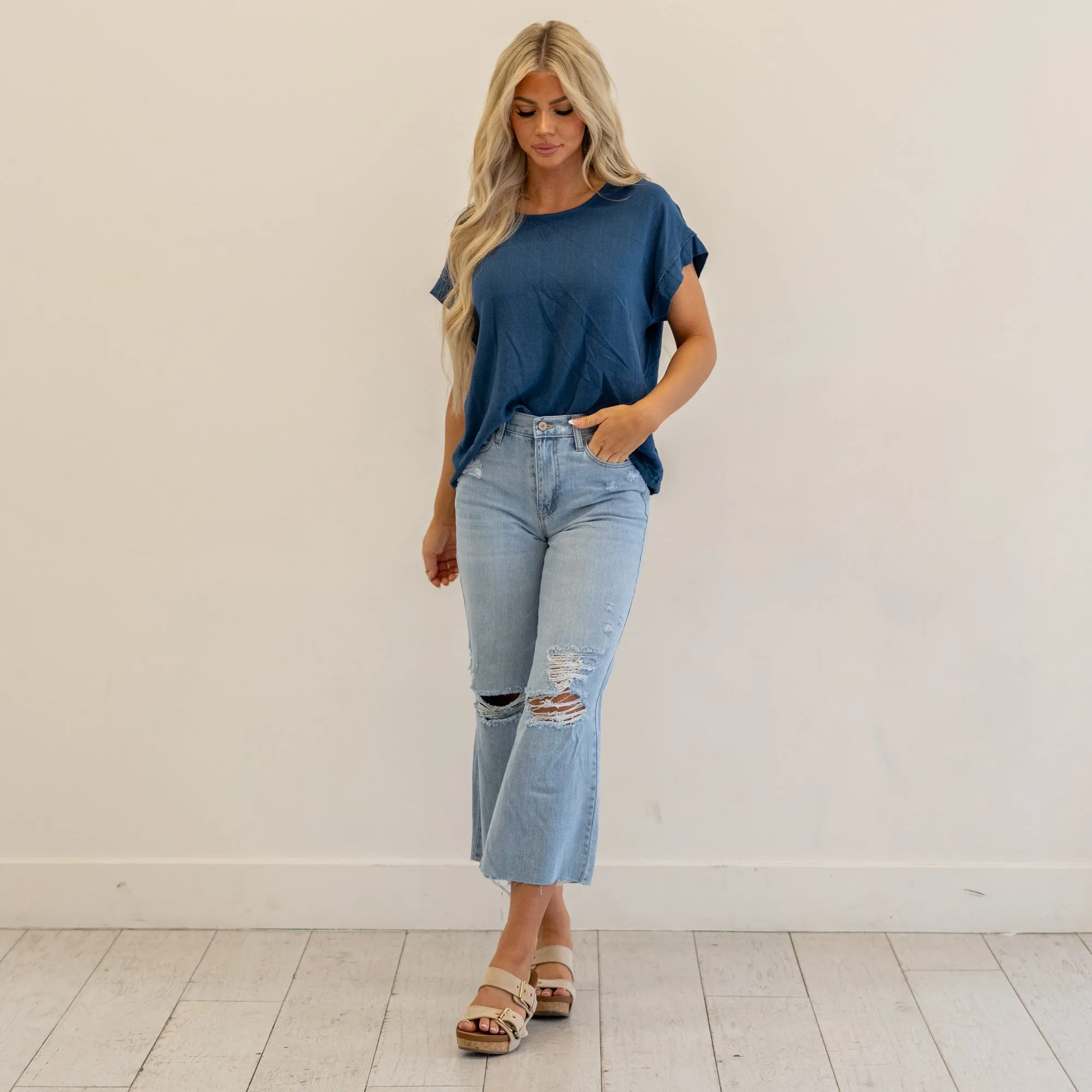 Drawstring Hem Round Neck Short Sleeve T-Shirt