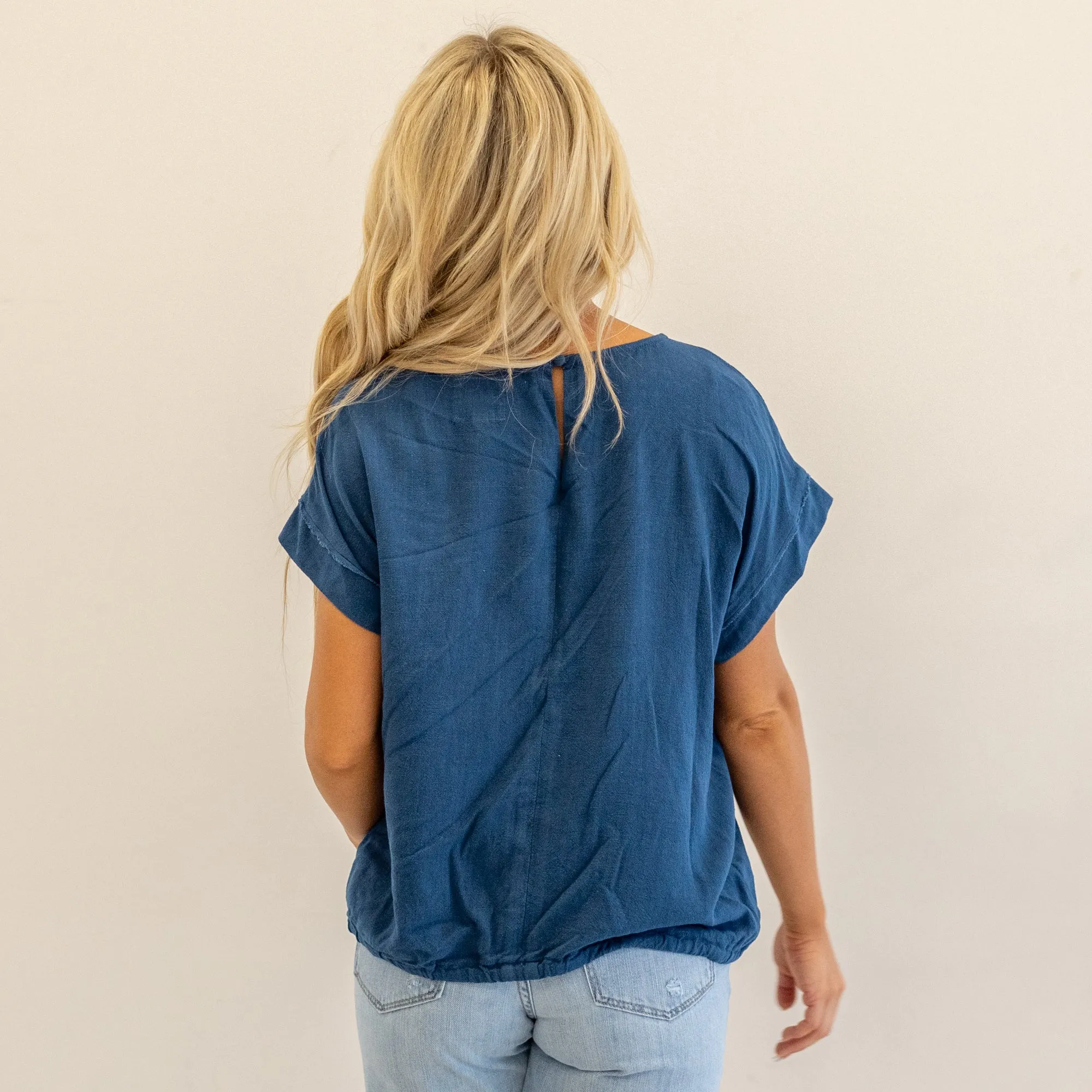 Drawstring Hem Round Neck Short Sleeve T-Shirt