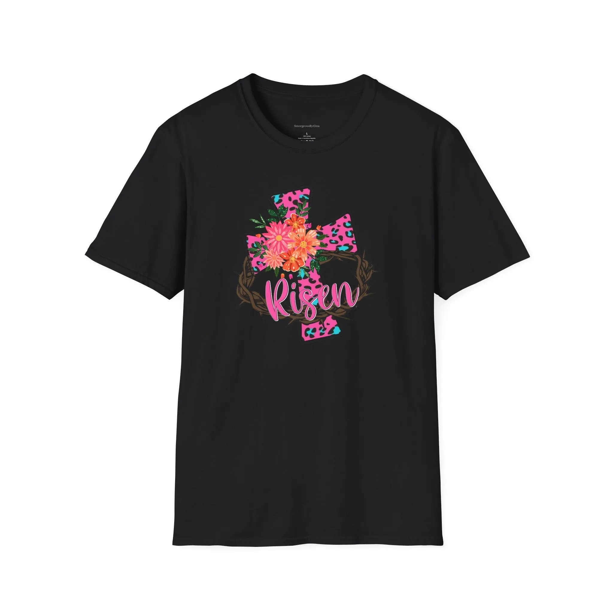 Easter Shirt, Risen, Easter Tee, Softstyle T-Shirt, Easter Cross, Leopard Cross