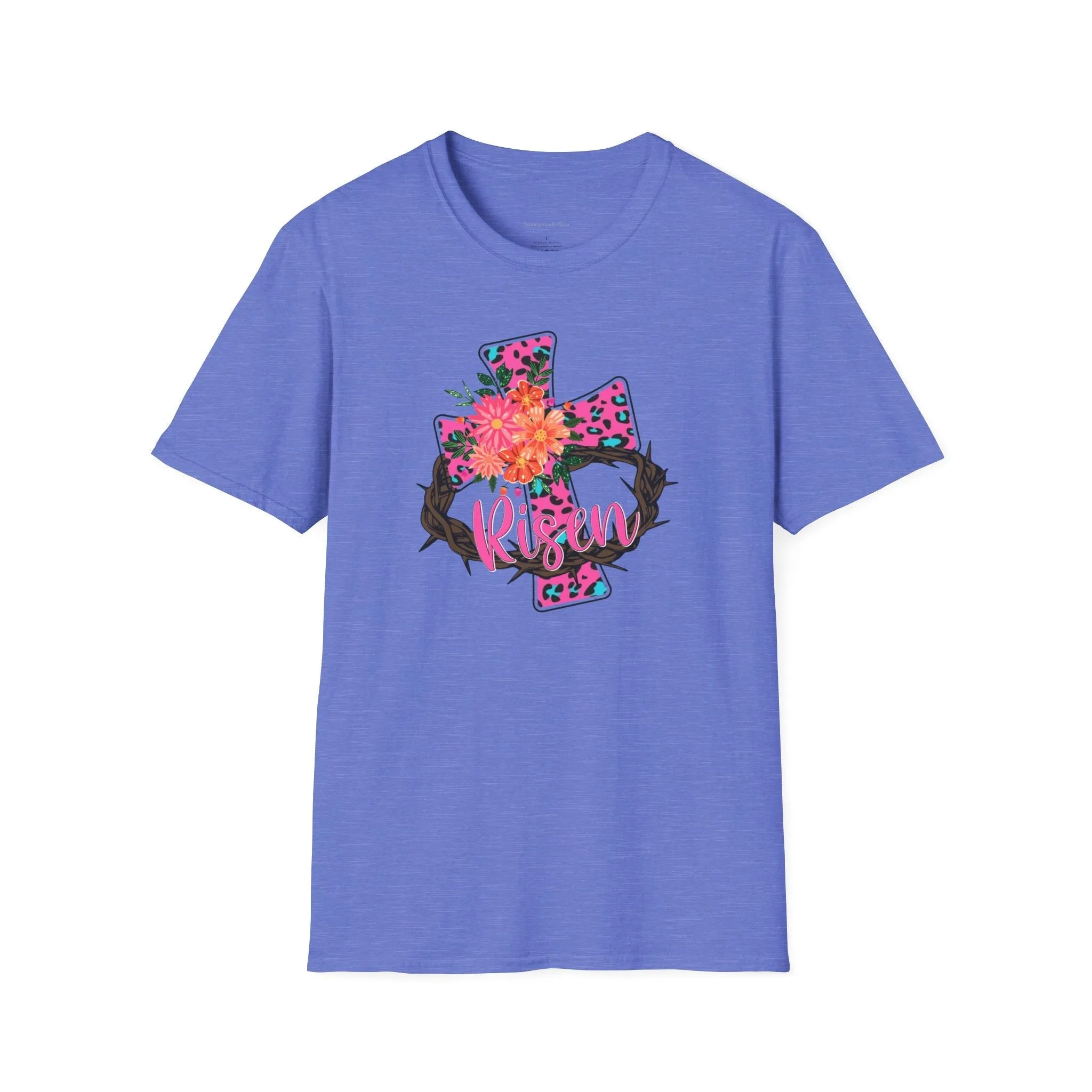 Easter Shirt, Risen, Easter Tee, Softstyle T-Shirt, Easter Cross, Leopard Cross