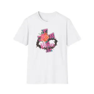 Easter Shirt, Risen, Easter Tee, Softstyle T-Shirt, Easter Cross, Leopard Cross