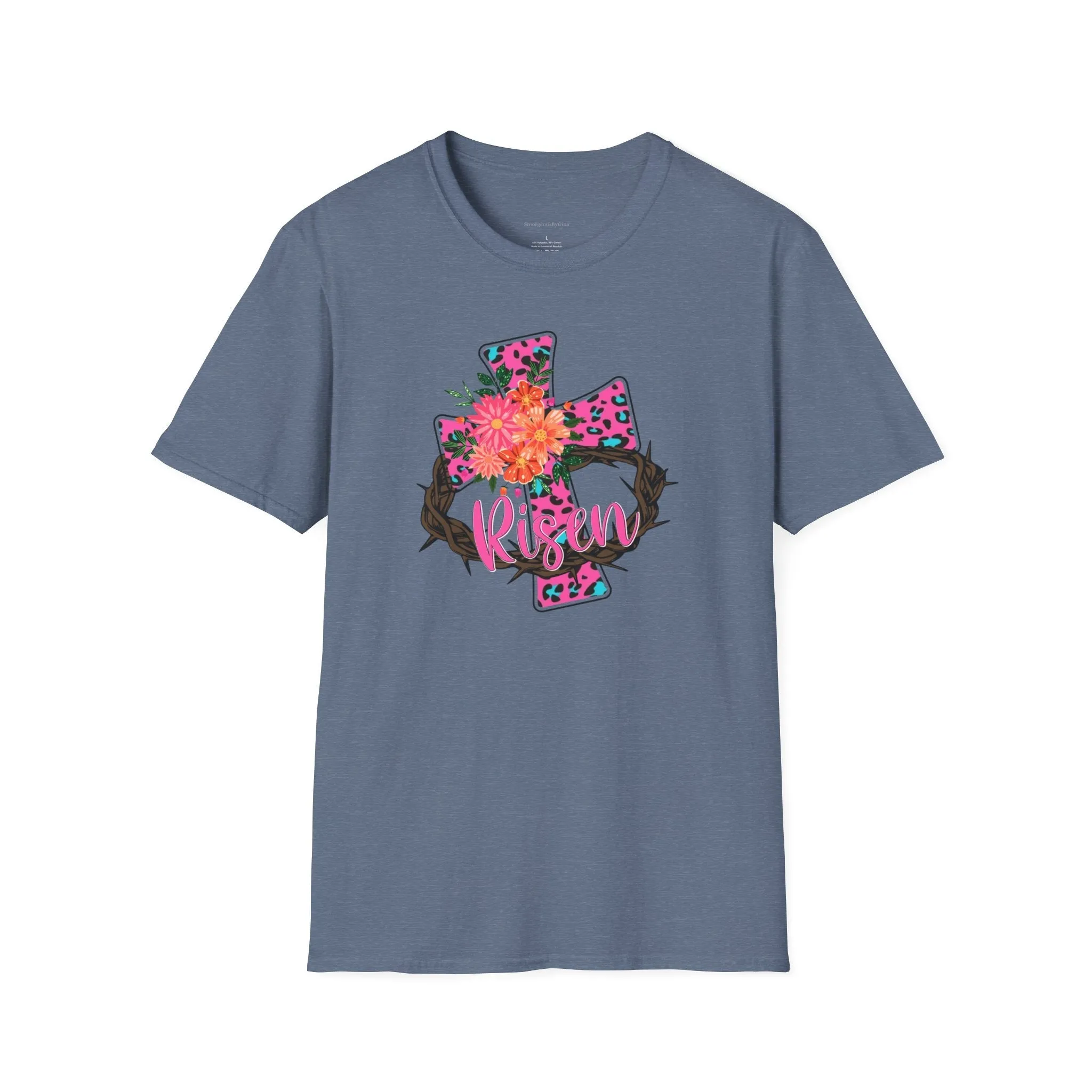 Easter Shirt, Risen, Easter Tee, Softstyle T-Shirt, Easter Cross, Leopard Cross