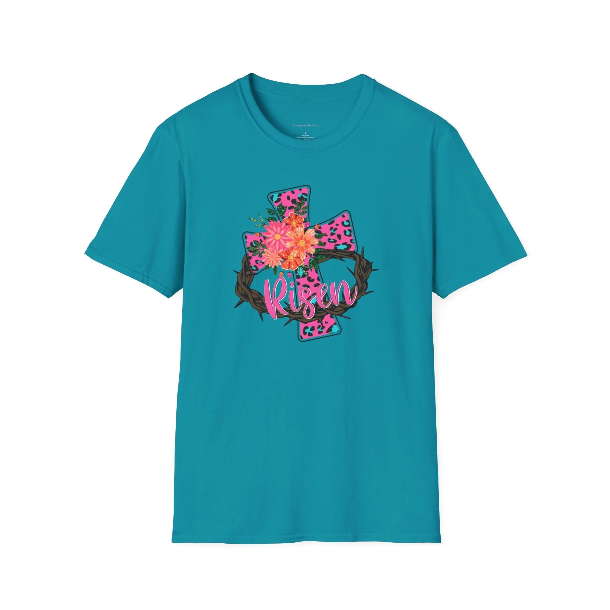Easter Shirt, Risen, Easter Tee, Softstyle T-Shirt, Easter Cross, Leopard Cross