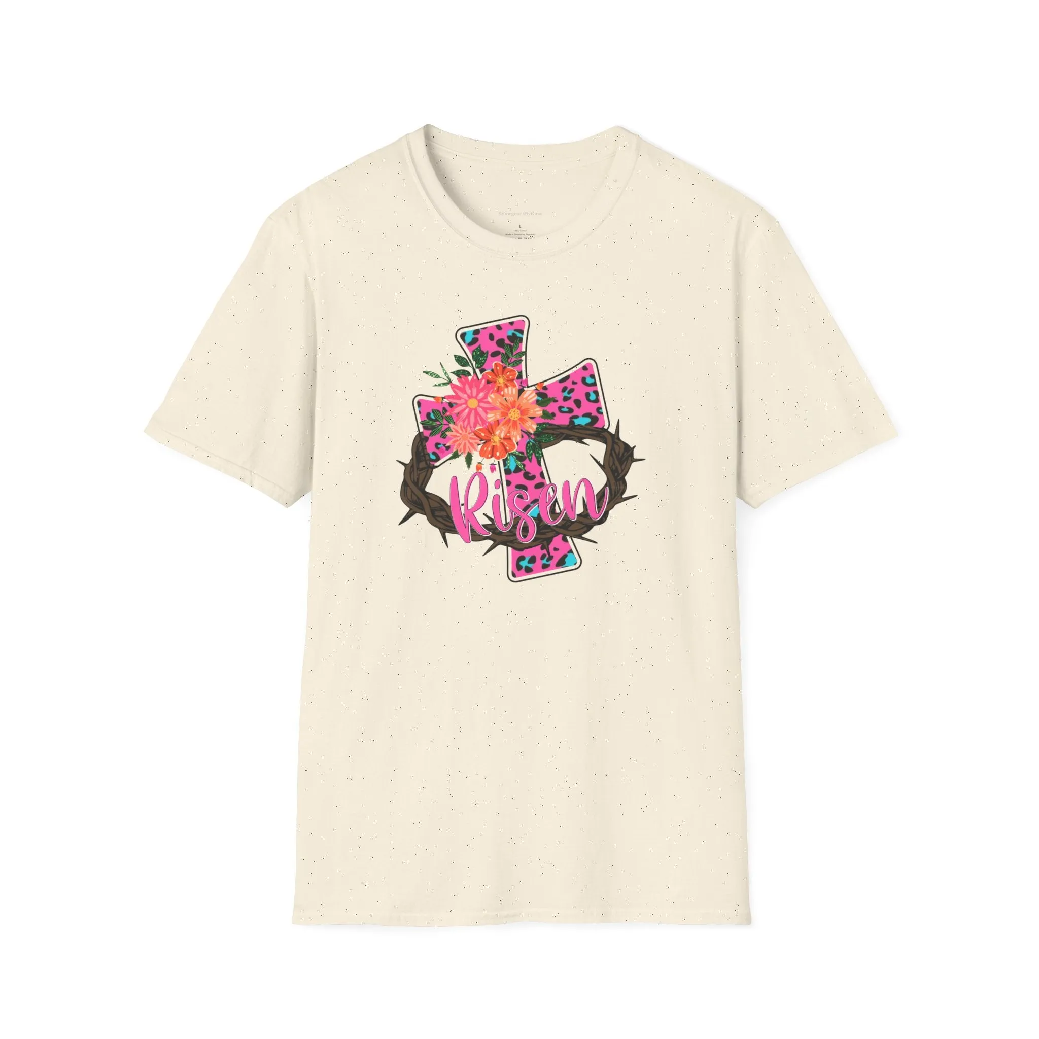 Easter Shirt, Risen, Easter Tee, Softstyle T-Shirt, Easter Cross, Leopard Cross