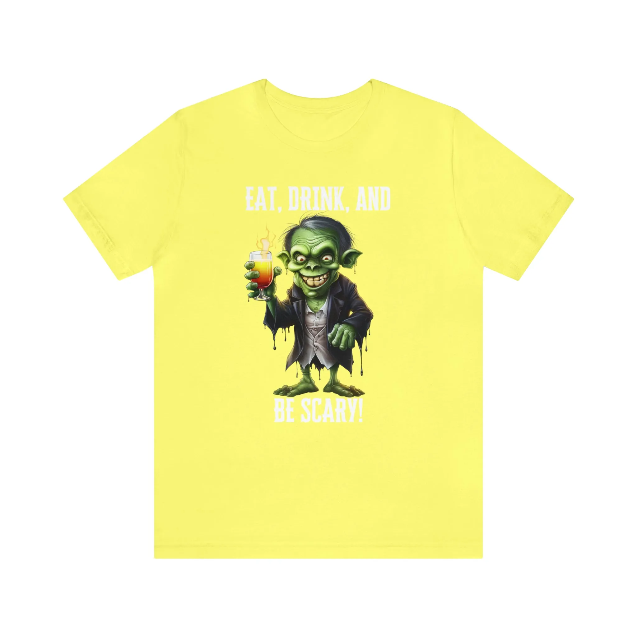 Eat Drink and Be Scary Halloween T-Shirt | Creepy Scary Ghoul Tee |  Bella Canvas 3001Unisex | Ghoul Drinking Short Sleeve Tshirt